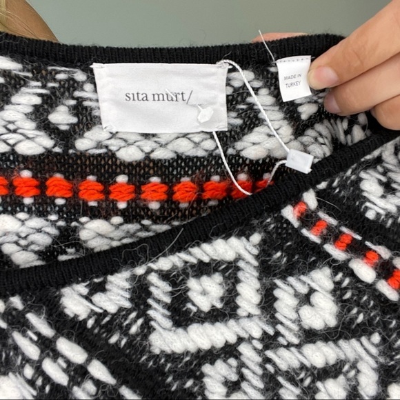 Sita Murt Black, White, Orange Alpaca & Llama Wool Sweater - Picture 12 of 14